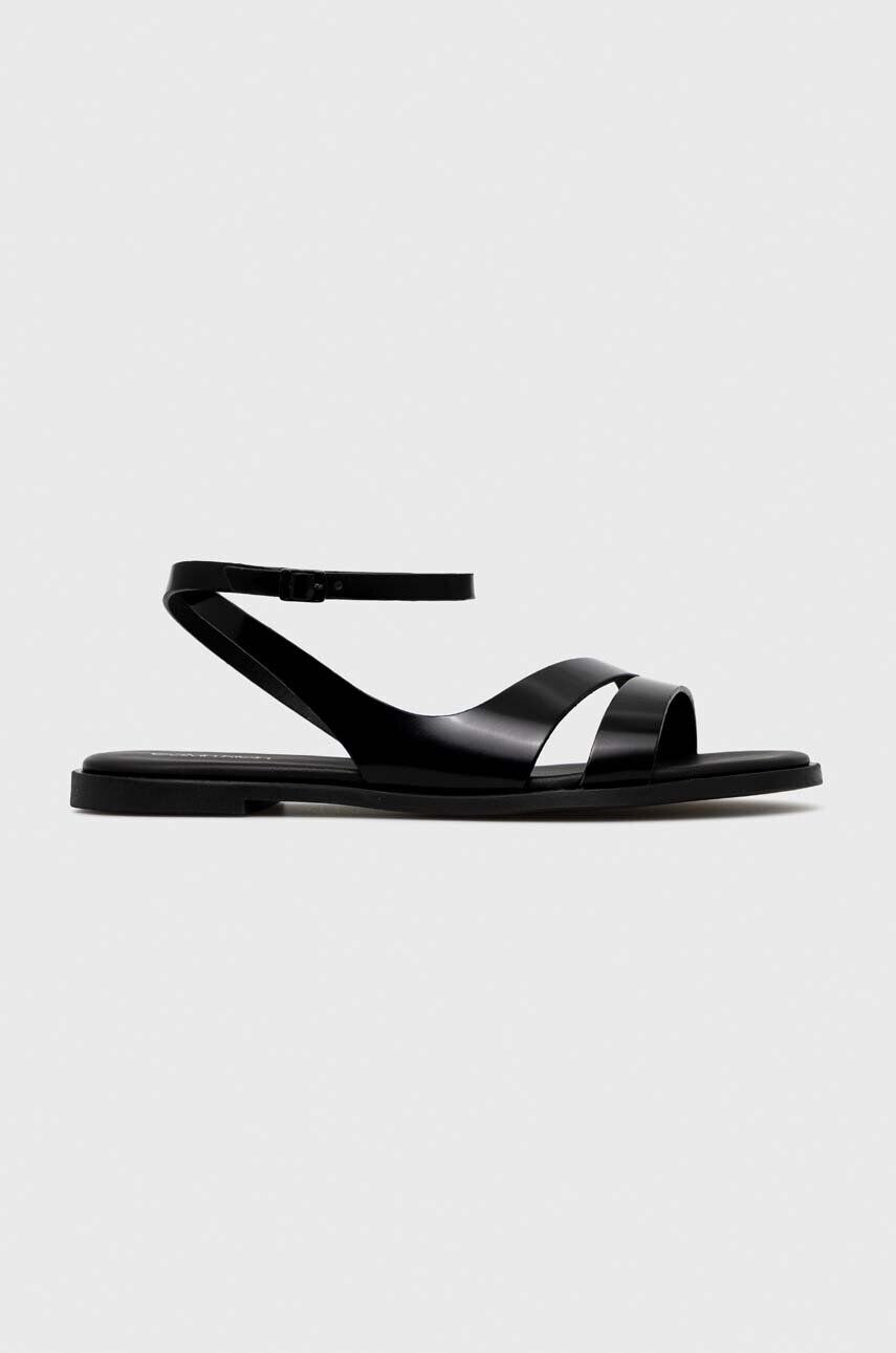 Calvin Klein Usnjeni sandali ALMOND SANDAL ženski črna barva HW0HW01463 - Pepit.si