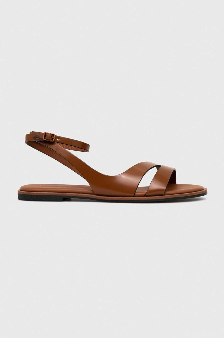 Calvin Klein Usnjeni sandali ALMOND SANDAL ženski rjava barva HW0HW01463 - Pepit.si