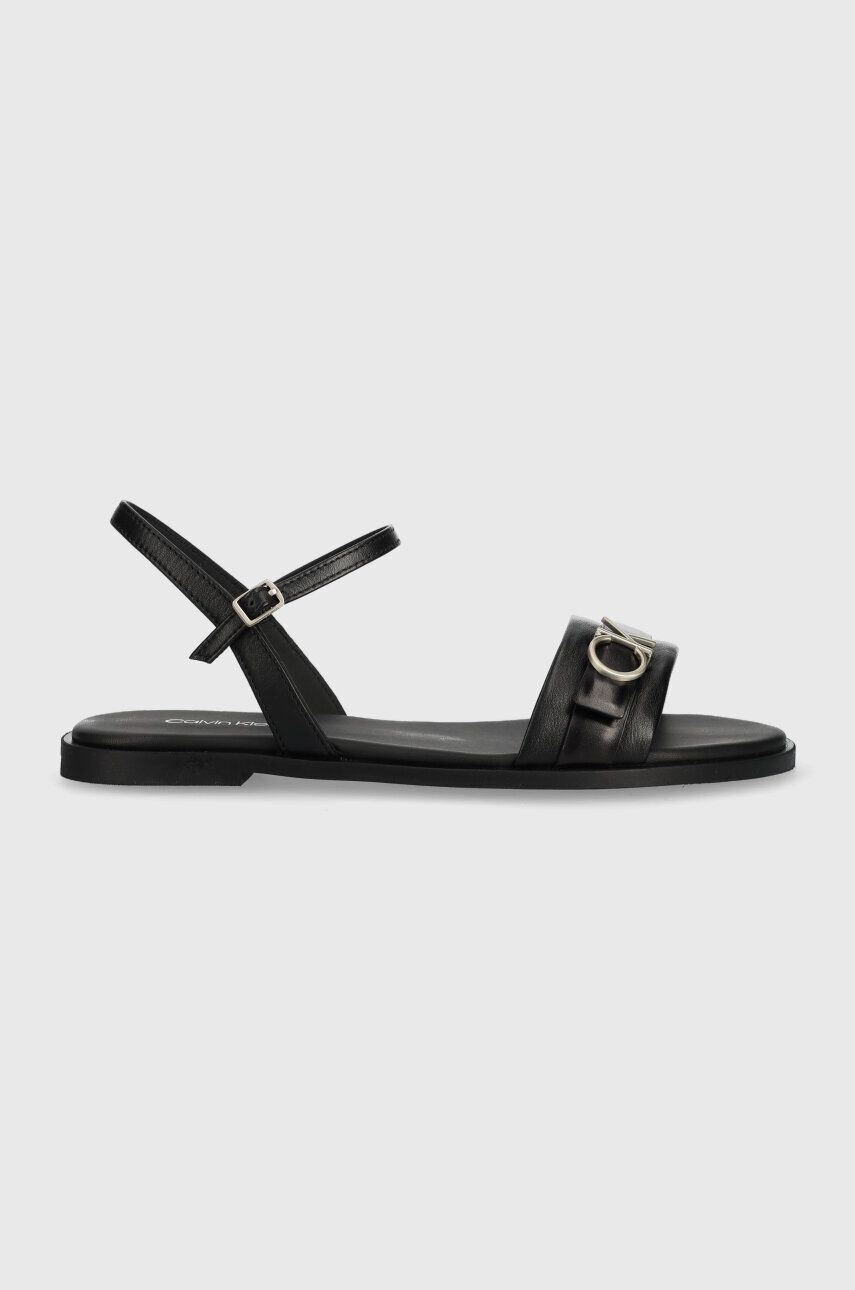 Calvin Klein Usnjeni sandali ALMOND SANDAL W/HW ženski bež barva HW0HW01483 - Pepit.si