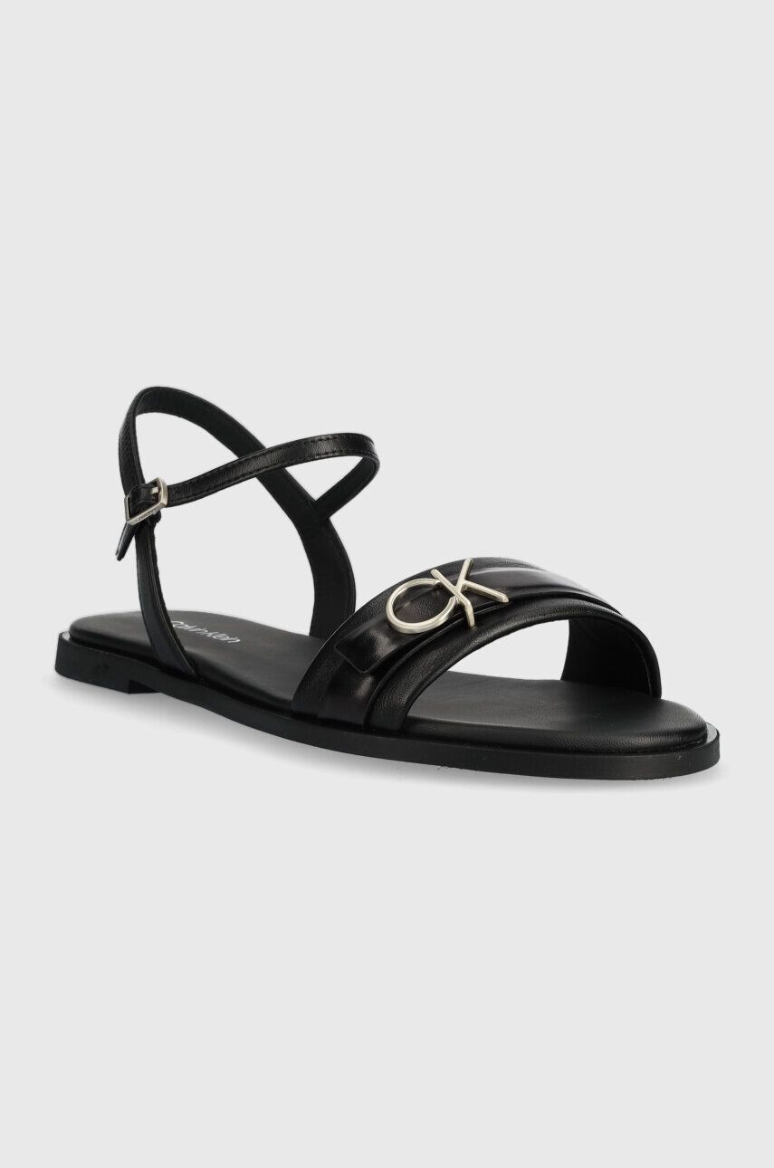 Calvin Klein Usnjeni sandali ALMOND SANDAL W/HW ženski bež barva HW0HW01483 - Pepit.si