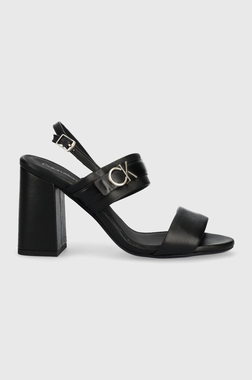 Calvin Klein Usnjeni sandali BLOCK HL SANDAL 85HH W/HW črna barva HW0HW01486 - Pepit.si