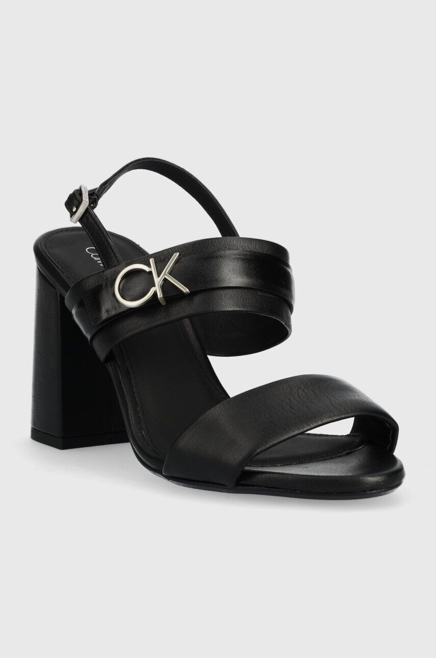 Calvin Klein Usnjeni sandali BLOCK HL SANDAL 85HH W/HW črna barva HW0HW01486 - Pepit.si