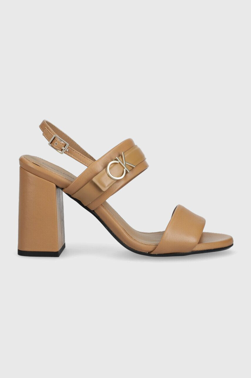 Calvin Klein Usnjeni sandali BLOCK HL SANDAL 85HH W/HW bež barva HW0HW01486 - Pepit.si