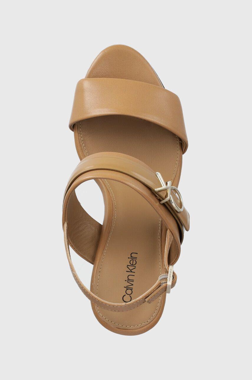 Calvin Klein Usnjeni sandali BLOCK HL SANDAL 85HH W/HW bež barva HW0HW01486 - Pepit.si