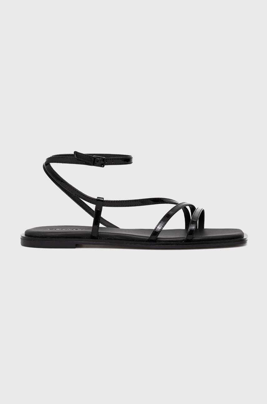 Calvin Klein Usnjeni sandali SQUARED SANDAL ženski črna barva HW0HW01603 - Pepit.si