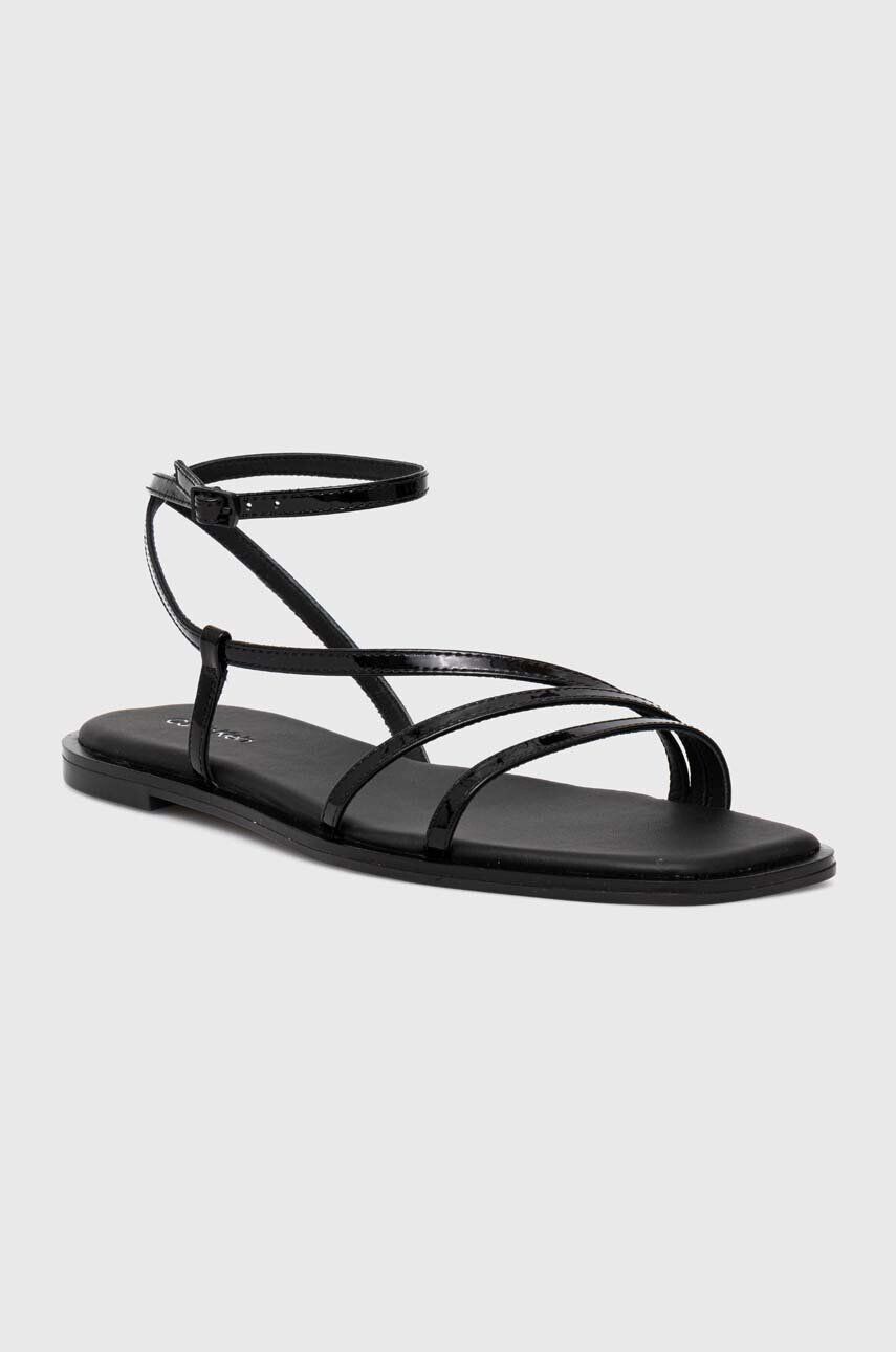 Calvin Klein Usnjeni sandali SQUARED SANDAL ženski črna barva HW0HW01603 - Pepit.si