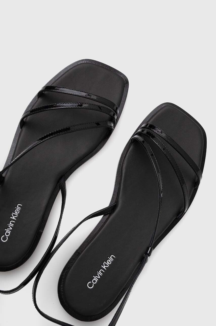 Calvin Klein Usnjeni sandali SQUARED SANDAL ženski črna barva HW0HW01603 - Pepit.si