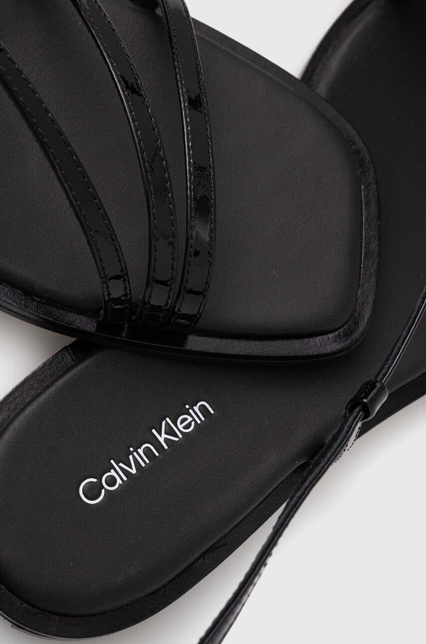 Calvin Klein Usnjeni sandali SQUARED SANDAL ženski črna barva HW0HW01603 - Pepit.si