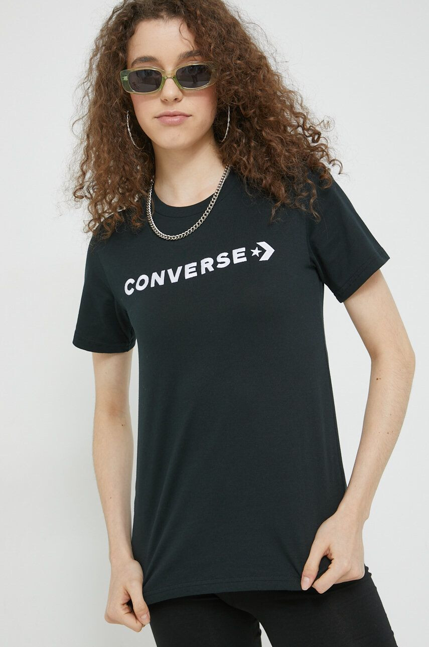 Converse Bombažna kratka majica črna barva - Pepit.si