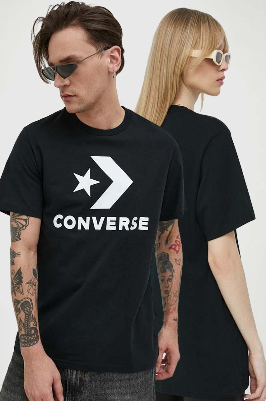 Converse Bombažna kratka majica črna barva - Pepit.si