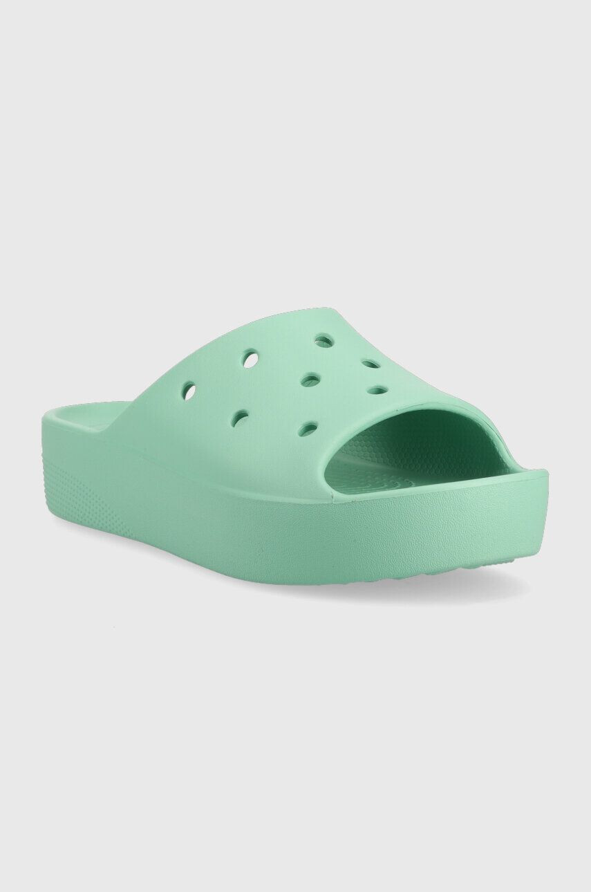 Crocs Natikači Classic Platform Slide ženski turkizna barva 208180 - Pepit.si