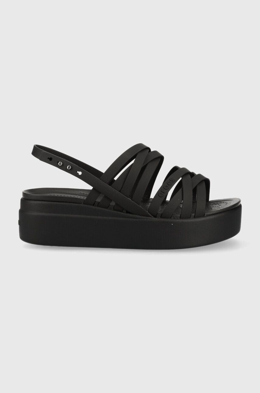 Crocs Sandali Brooklyn Strappy Low Wedge ženski črna barva 206751 - Pepit.si