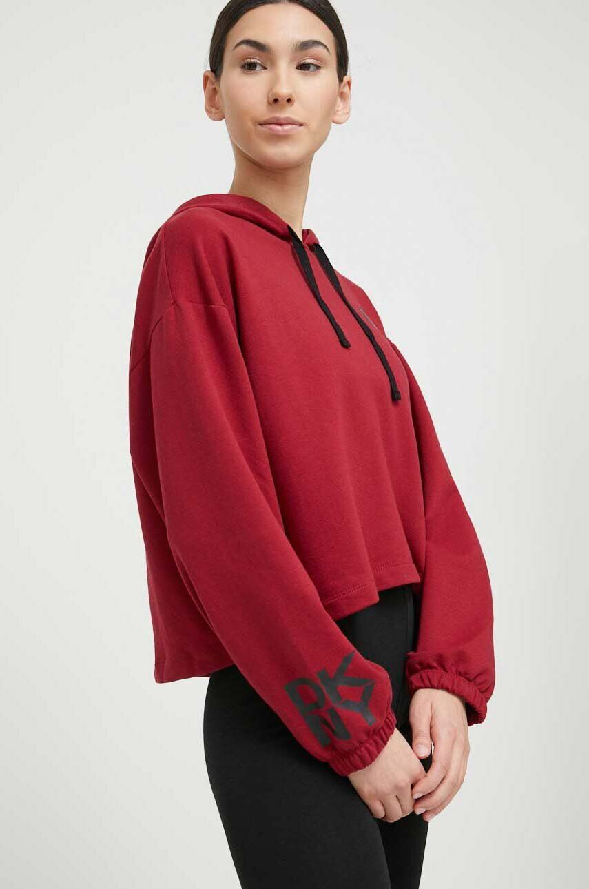 DKNY Bluza ženska rdeča barva s kapuco - Pepit.si