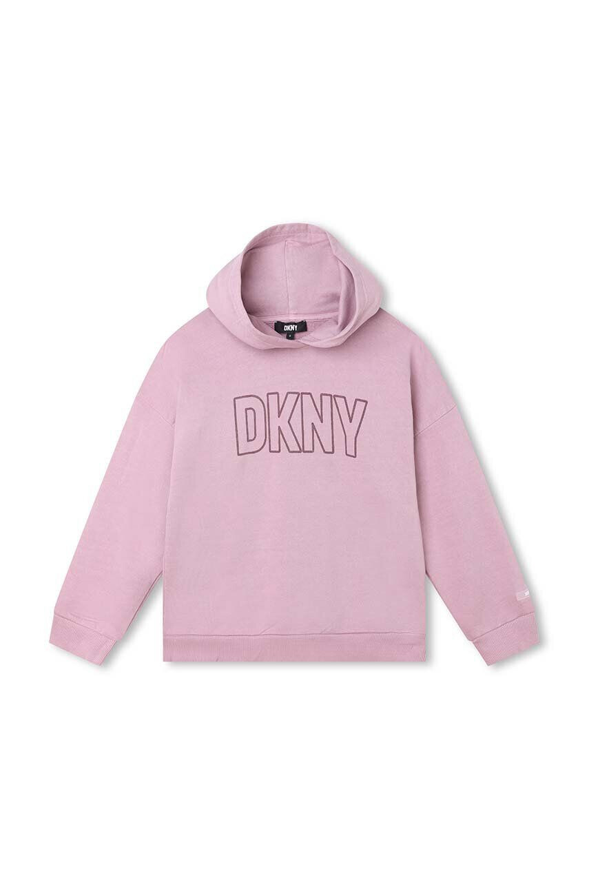 DKNY Otroški bombažen pulover vijolična barva s kapuco - Pepit.si