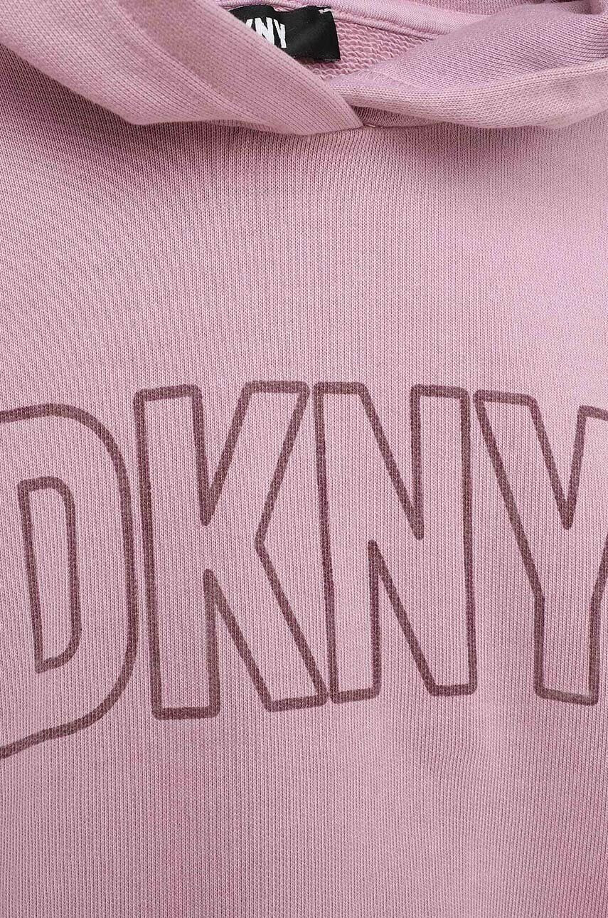 DKNY Otroški bombažen pulover vijolična barva s kapuco - Pepit.si