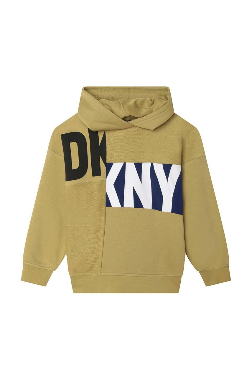 DKNY Otroški pulover zelena barva s kapuco - Pepit.si