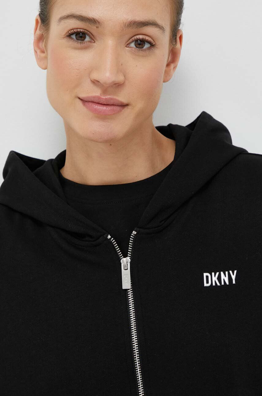 DKNY Pulover ženska črna barva s kapuco - Pepit.si