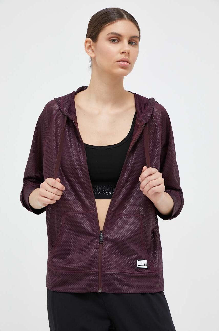 DKNY Pulover ženska bordo barva s kapuco - Pepit.si