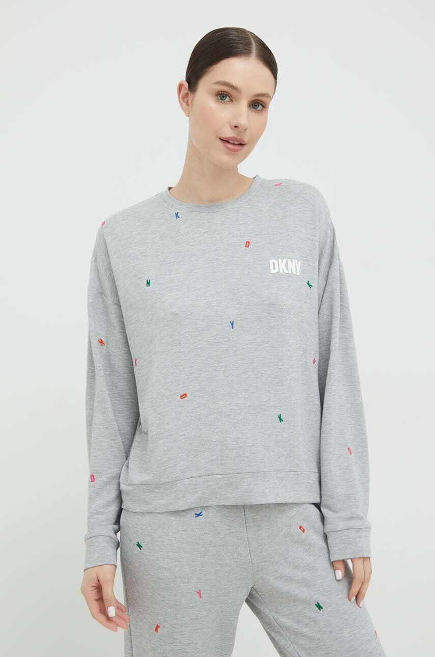 DKNY Pulover lounge bež barva s kapuco - Pepit.si