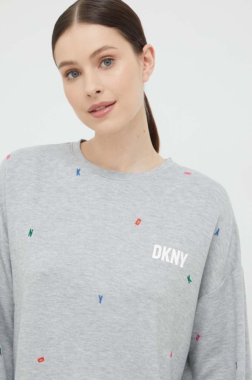 DKNY Pulover lounge bež barva s kapuco - Pepit.si