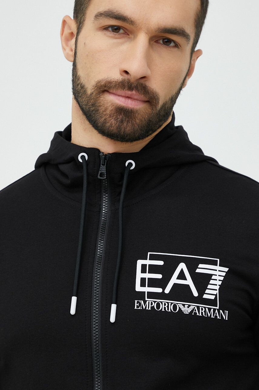 EA7 Emporio Armani Bluza moška črna barva s kapuco - Pepit.si