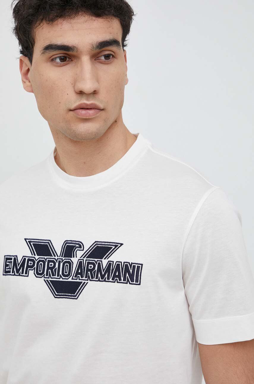 Emporio Armani Bombažna kratka majica bež barva - Pepit.si