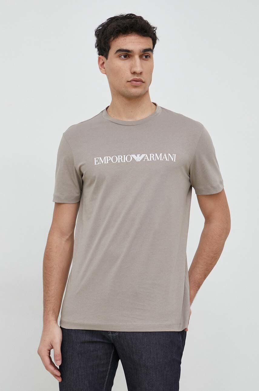 Emporio Armani Bombažna kratka majica bež barva - Pepit.si