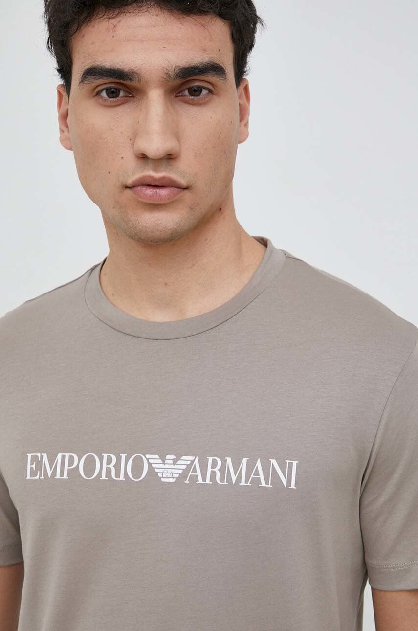 Emporio Armani Bombažna kratka majica bež barva - Pepit.si