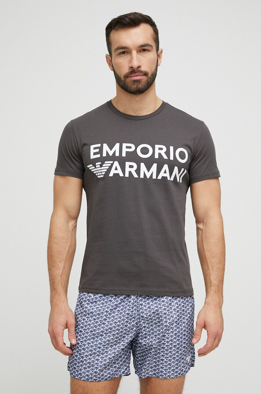 Emporio Armani Underwear Bombažen pižama t-shirt siva barva - Pepit.si