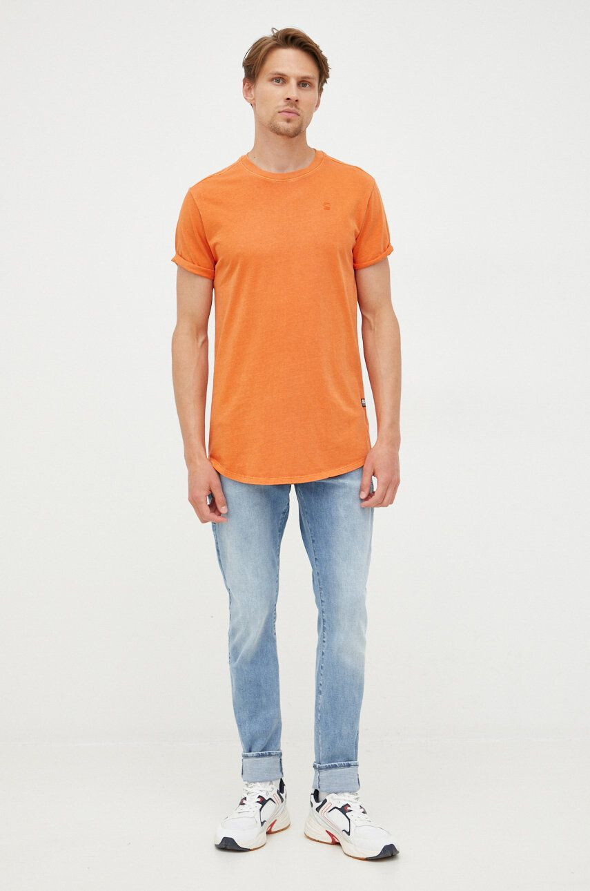 G-Star Raw Bombažen t-shirt oranžna barva - Pepit.si