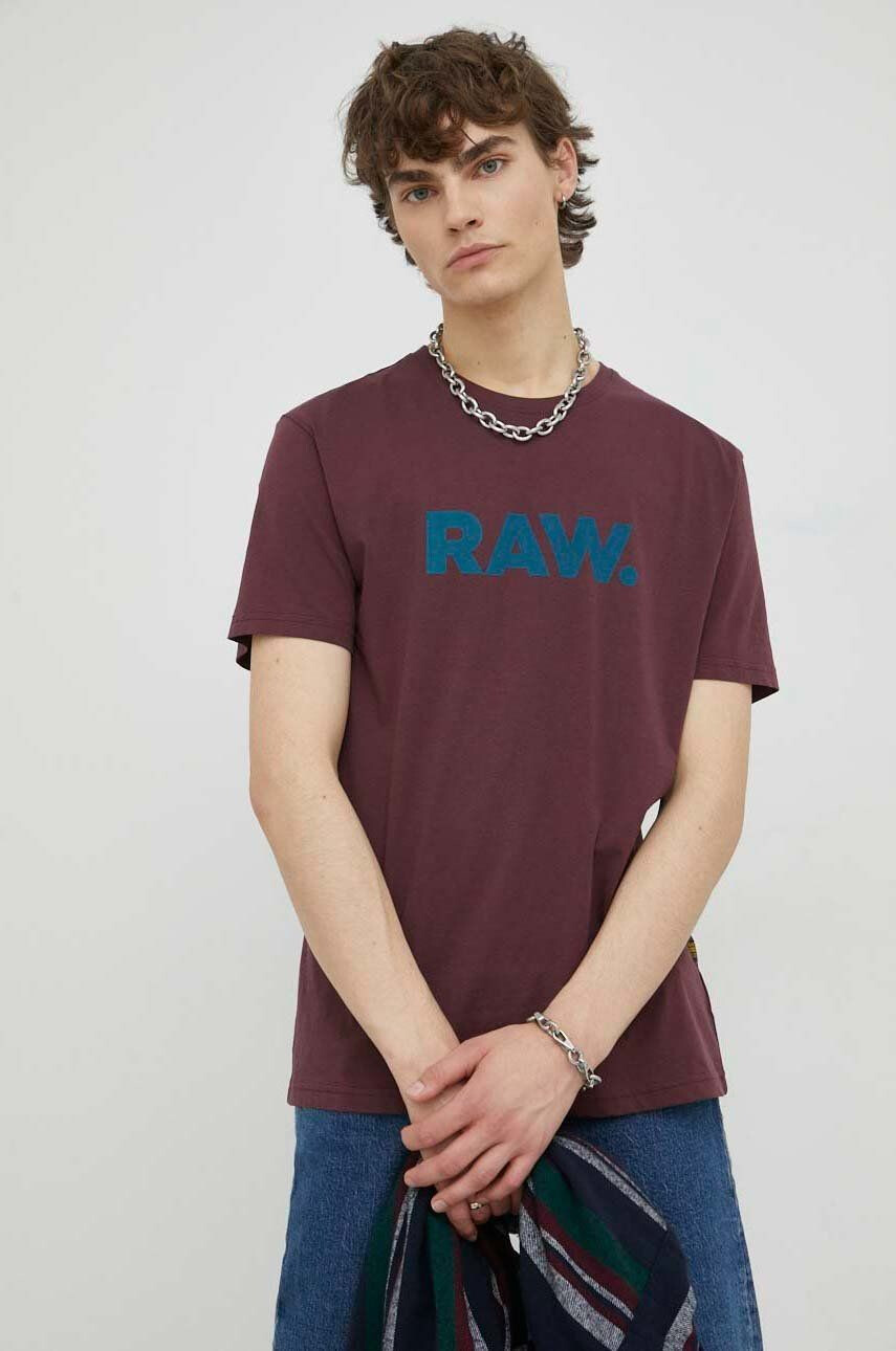 G-Star Raw Bombažna kratka majica bordo barva - Pepit.si