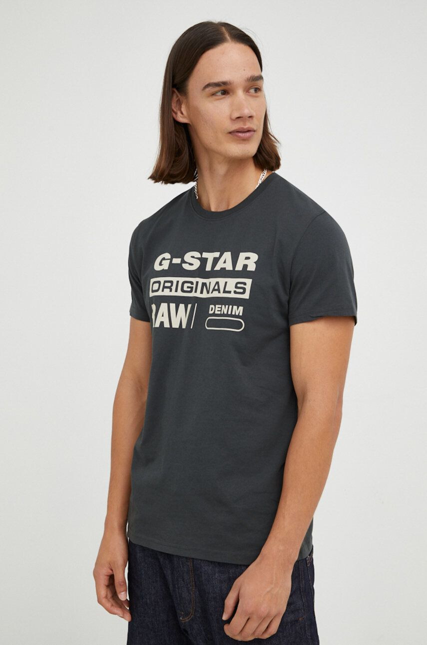 G-Star Raw Bombažna kratka majica siva barva - Pepit.si