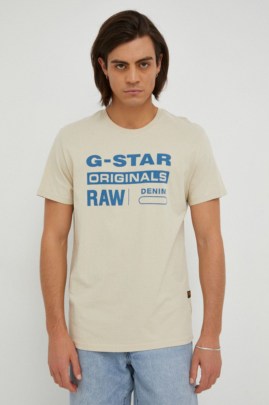 G-Star Raw Bombažna kratka majica bež barva - Pepit.si