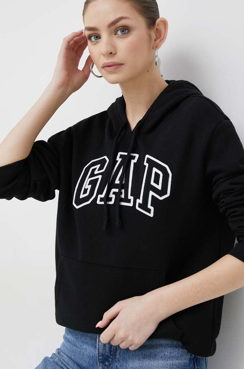 Gap Bluza ženska črna barva s kapuco - Pepit.si