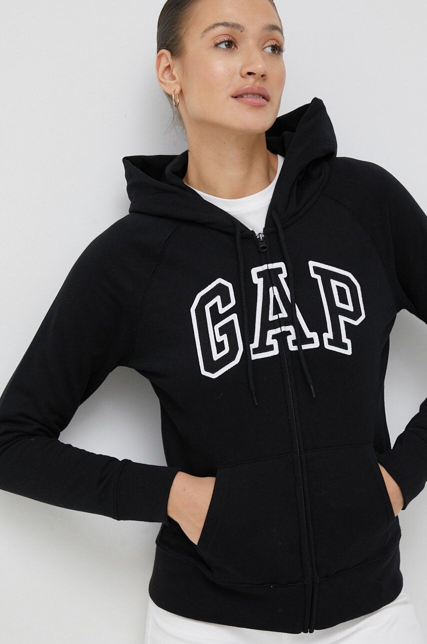 Gap Bluza ženska črna barva s kapuco - Pepit.si