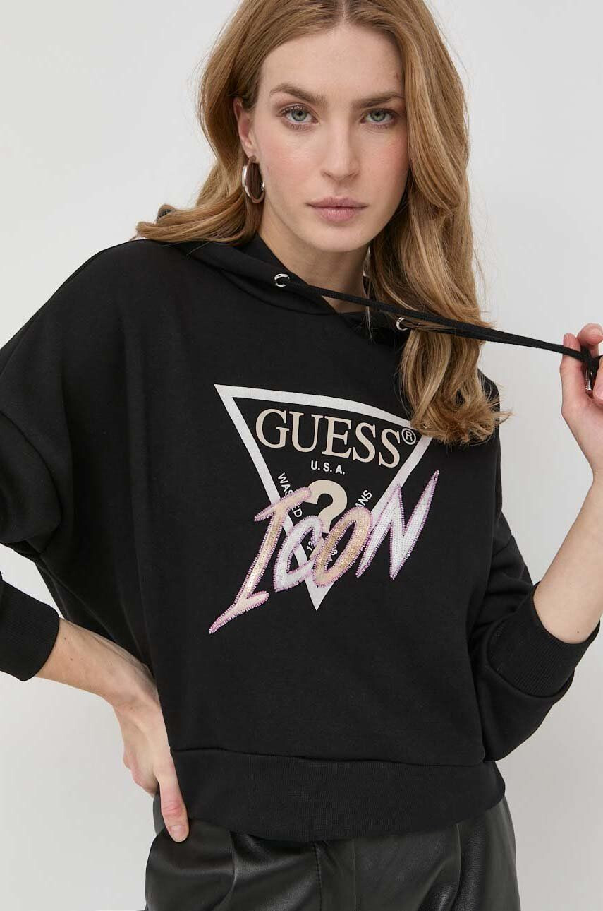 Guess Bluza ženska zelena barva s kapuco - Pepit.si