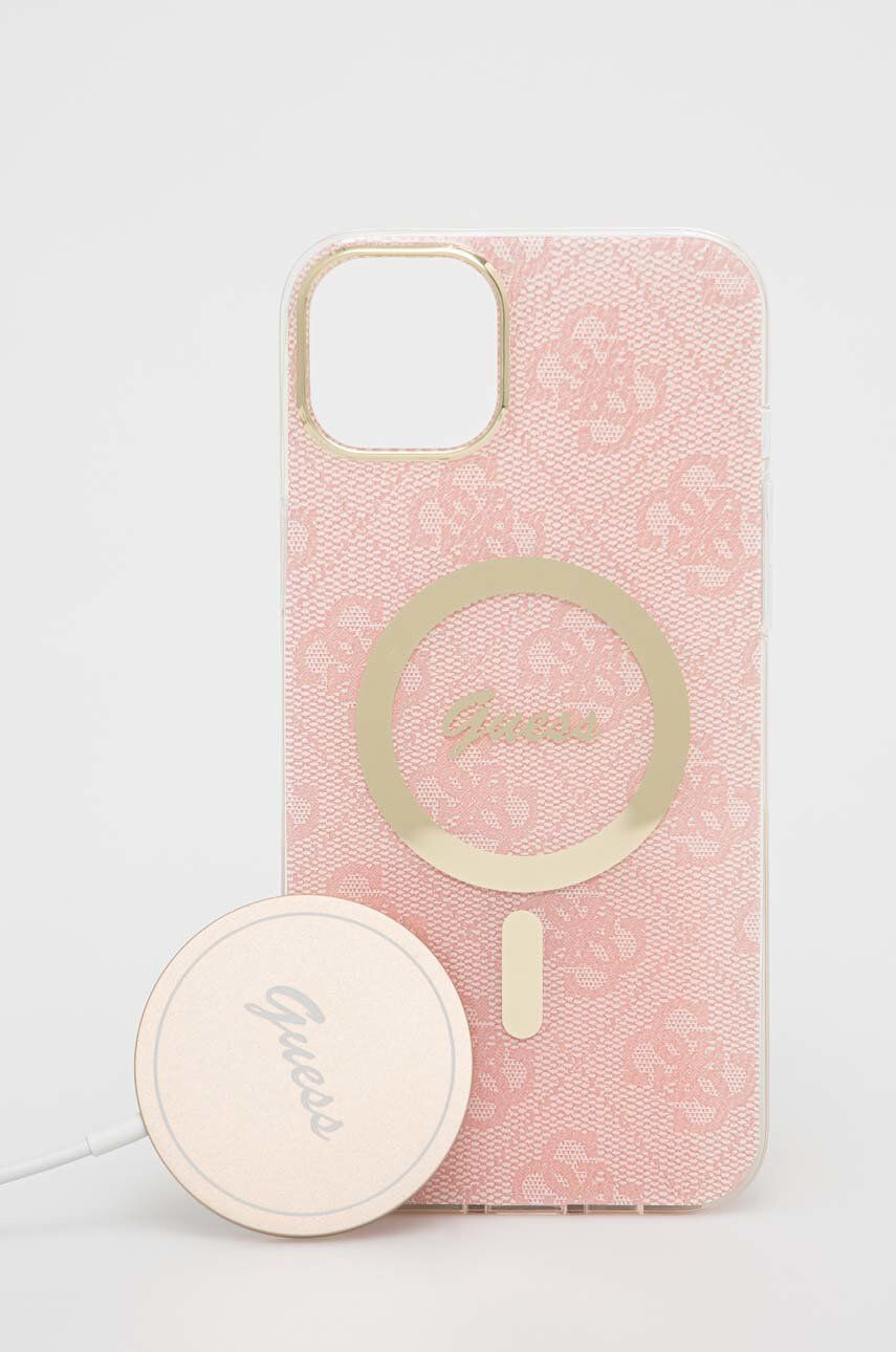 Guess Etui za telefon in polnilec iPhone 14 Plus 67'' roza barva - Pepit.si