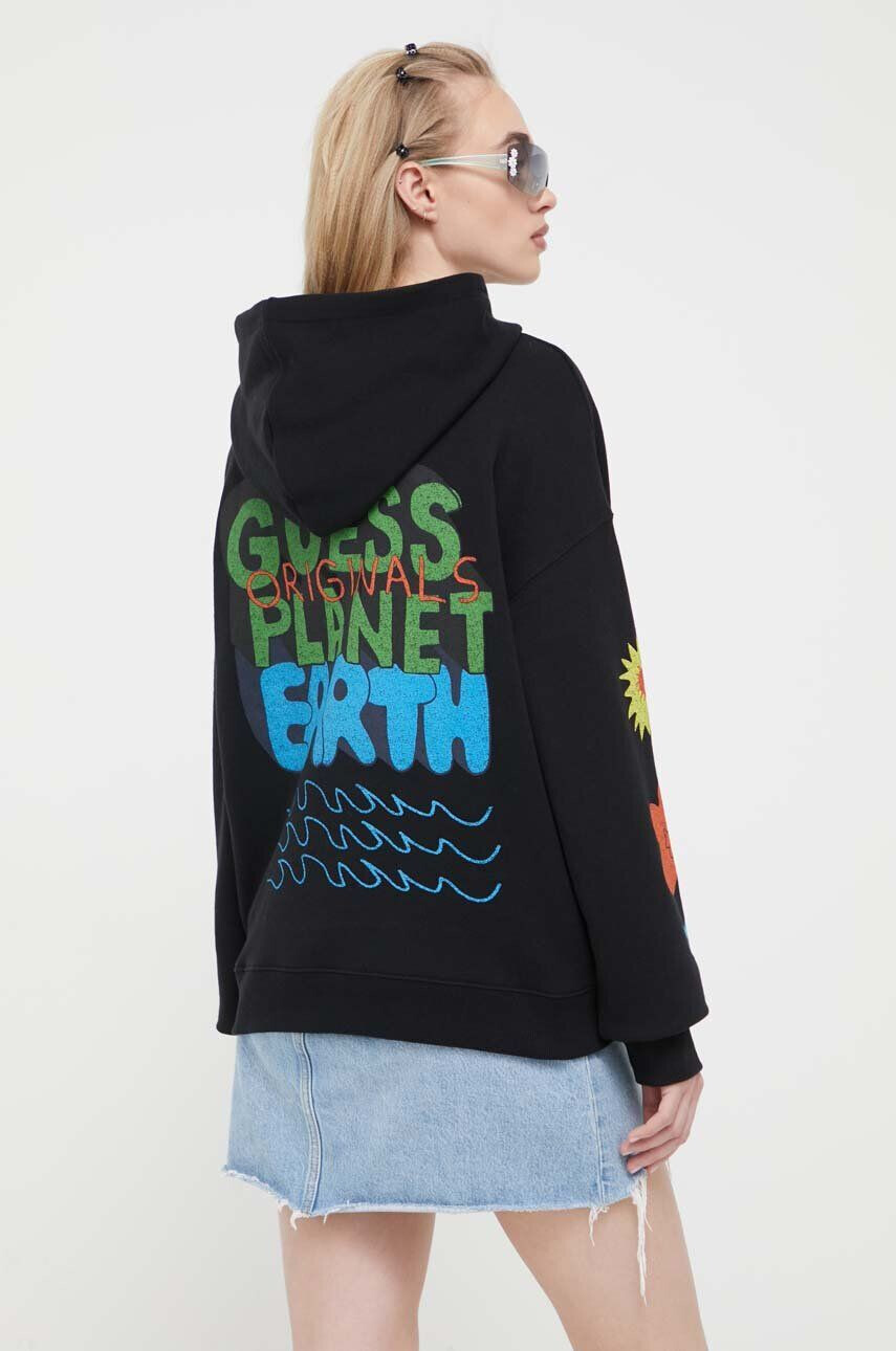 Guess Originals Pulover črna barva s kapuco - Pepit.si