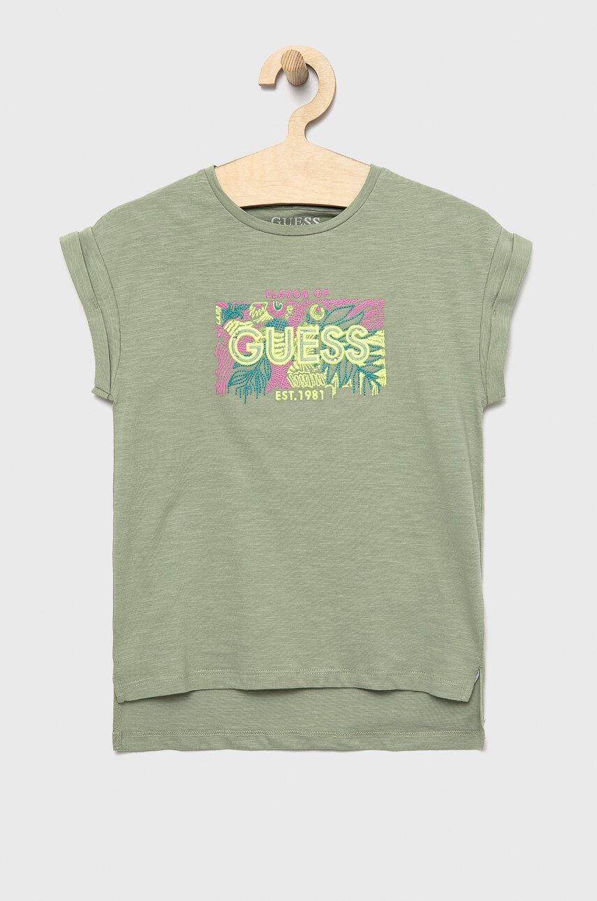 Guess Otroški bombažen t-shirt zelena barva - Pepit.si