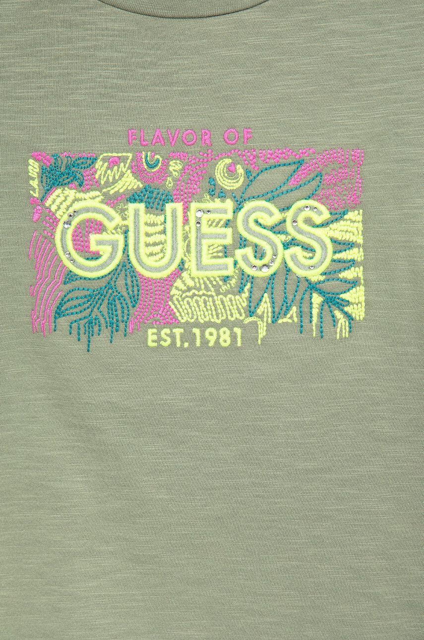 Guess Otroški bombažen t-shirt zelena barva - Pepit.si