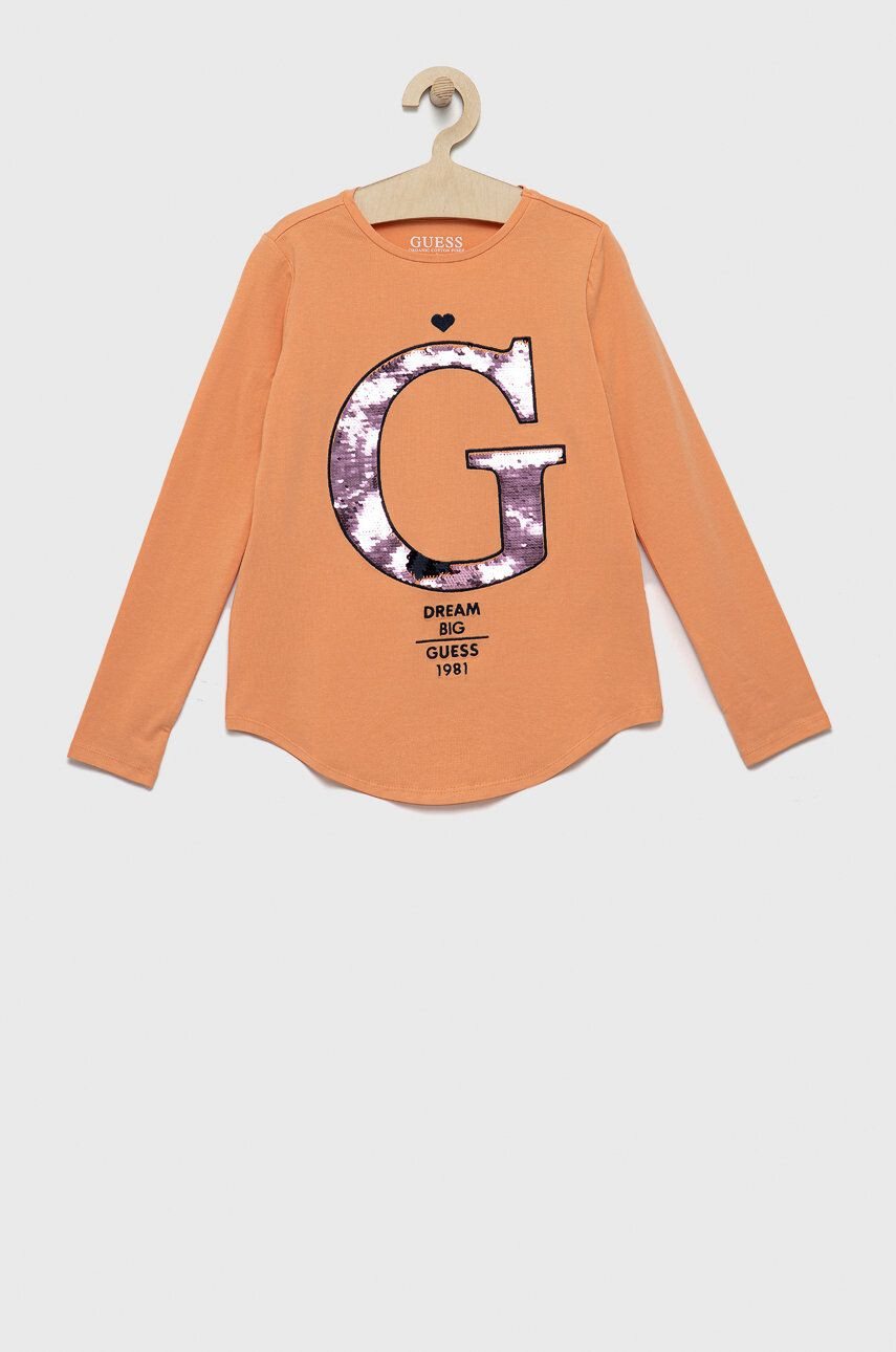 Guess Otroški longsleeve oranžna barva - Pepit.si