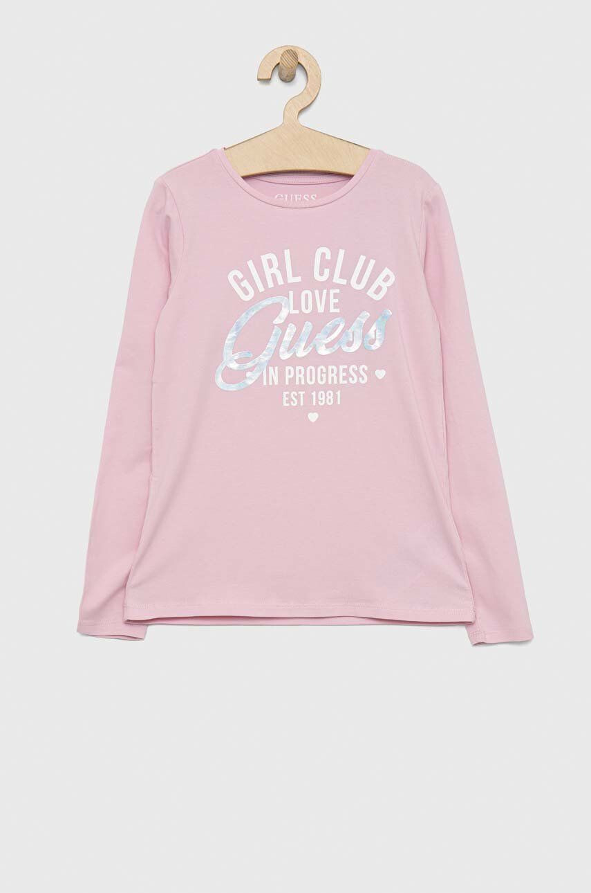 Guess Otroški longsleeve roza barva - Pepit.si