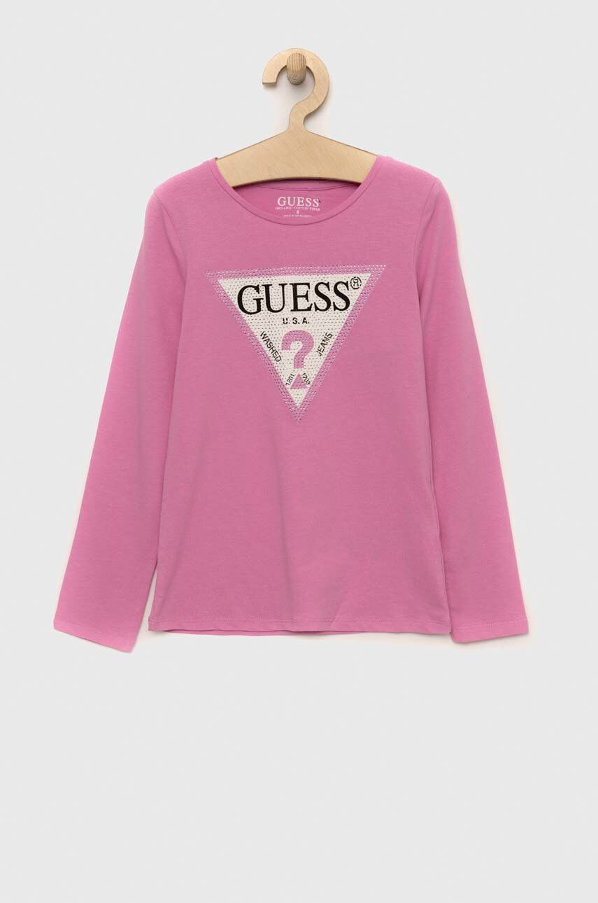 Guess Otroški longsleeve vijolična barva - Pepit.si