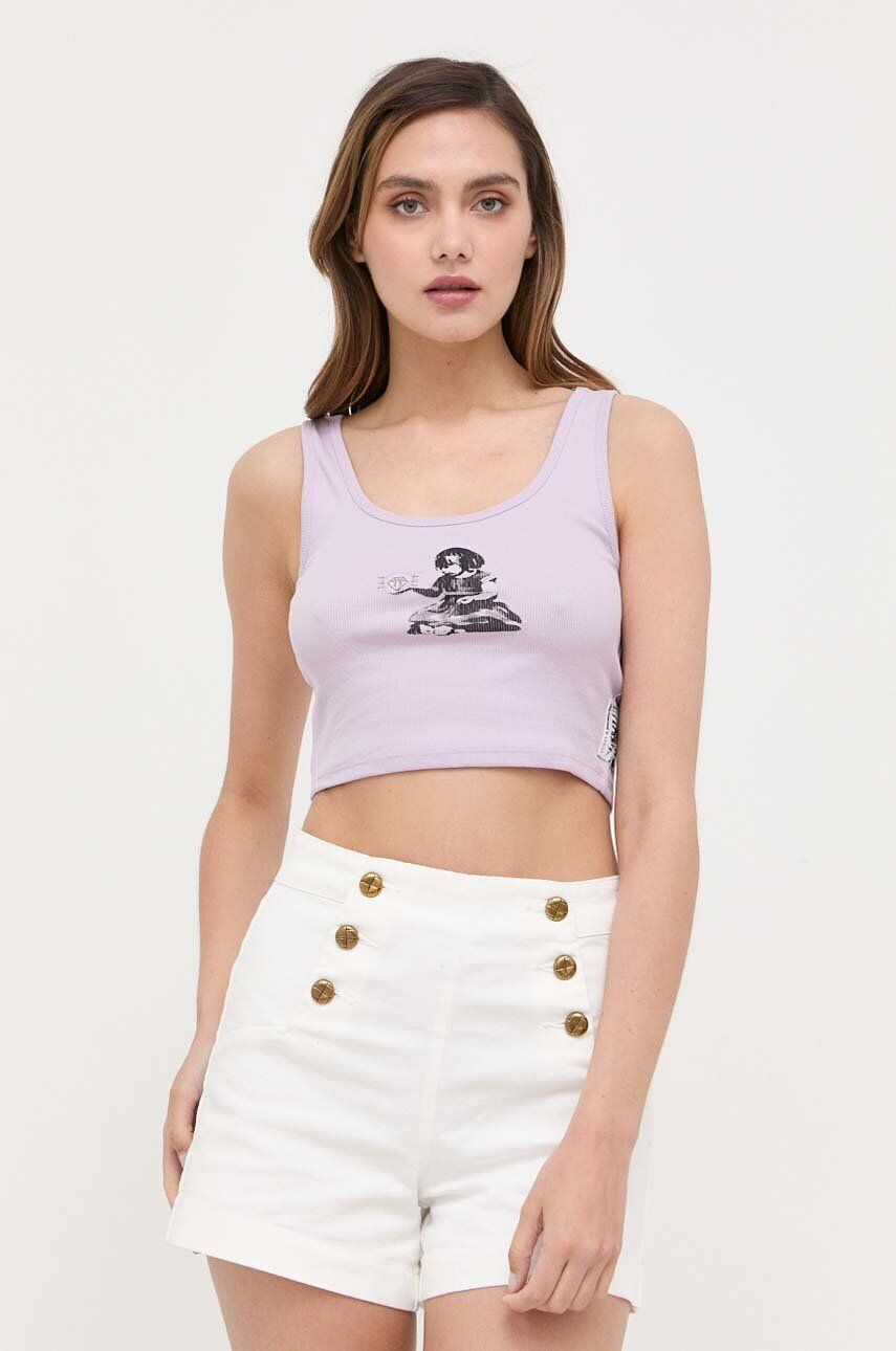 Guess Top x Banksy ženski vijolična barva - Pepit.si