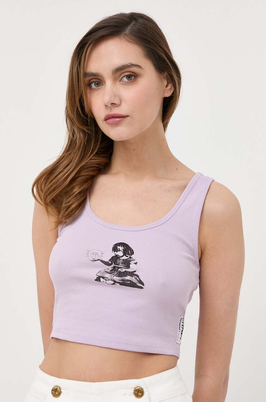 Guess Top x Banksy ženski vijolična barva - Pepit.si