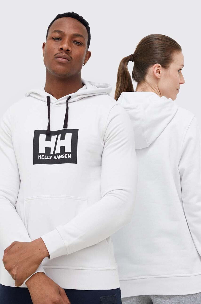 Helly Hansen Bombažen pulover siva barva s kapuco - Pepit.si