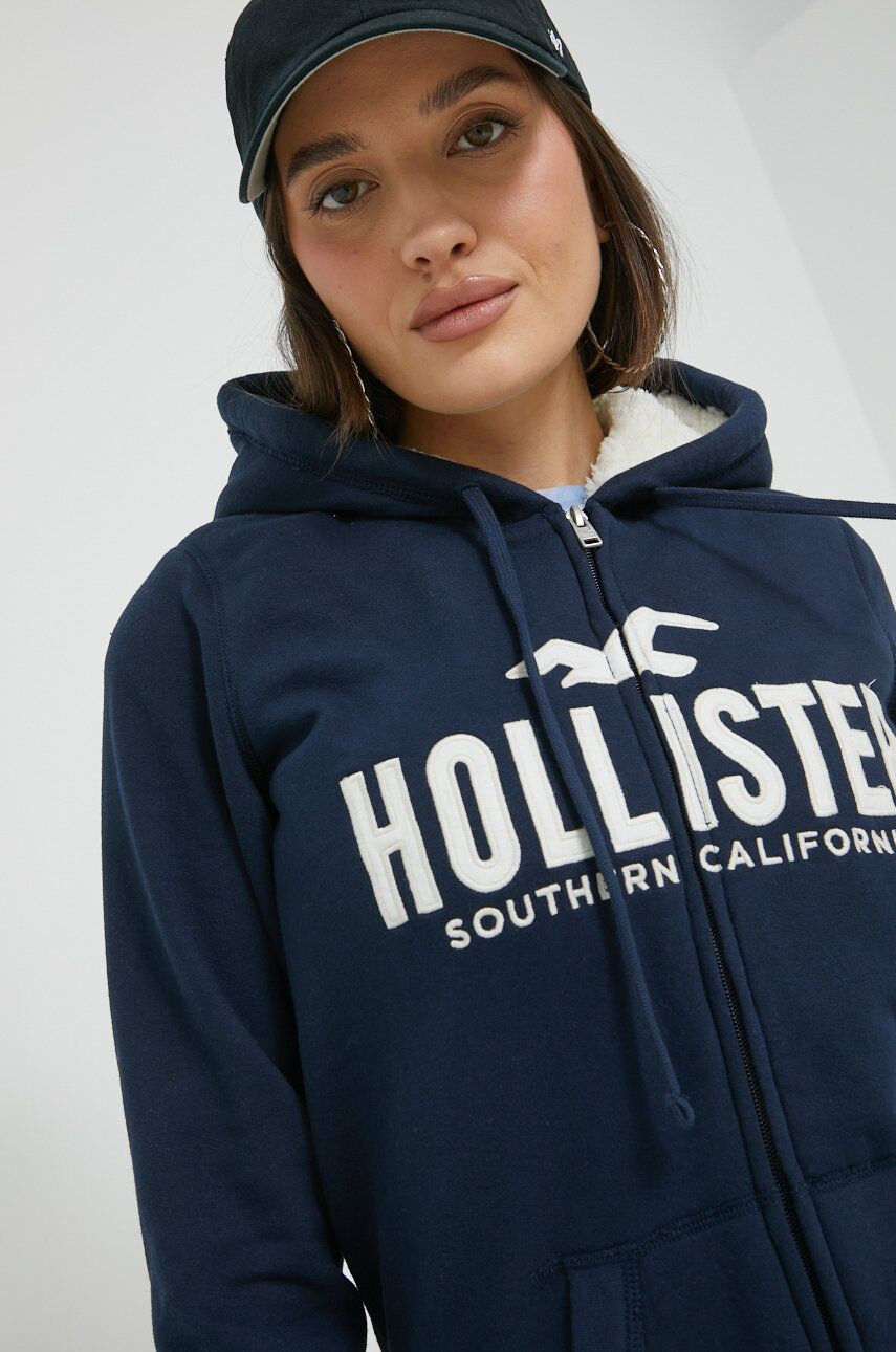 Hollister Co. Bluza ženska mornarsko modra barva s kapuco - Pepit.si