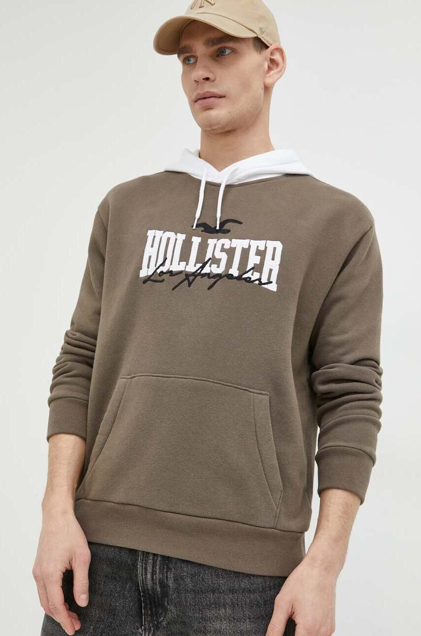 Hollister Co. Bluza moška rjava barva s kapuco - Pepit.si