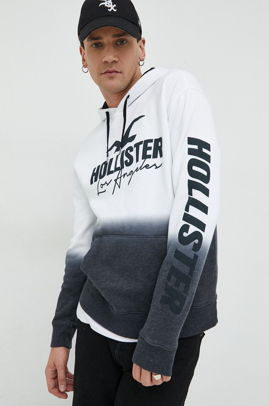 Hollister Co. Bluza moška bela barva s kapuco - Pepit.si