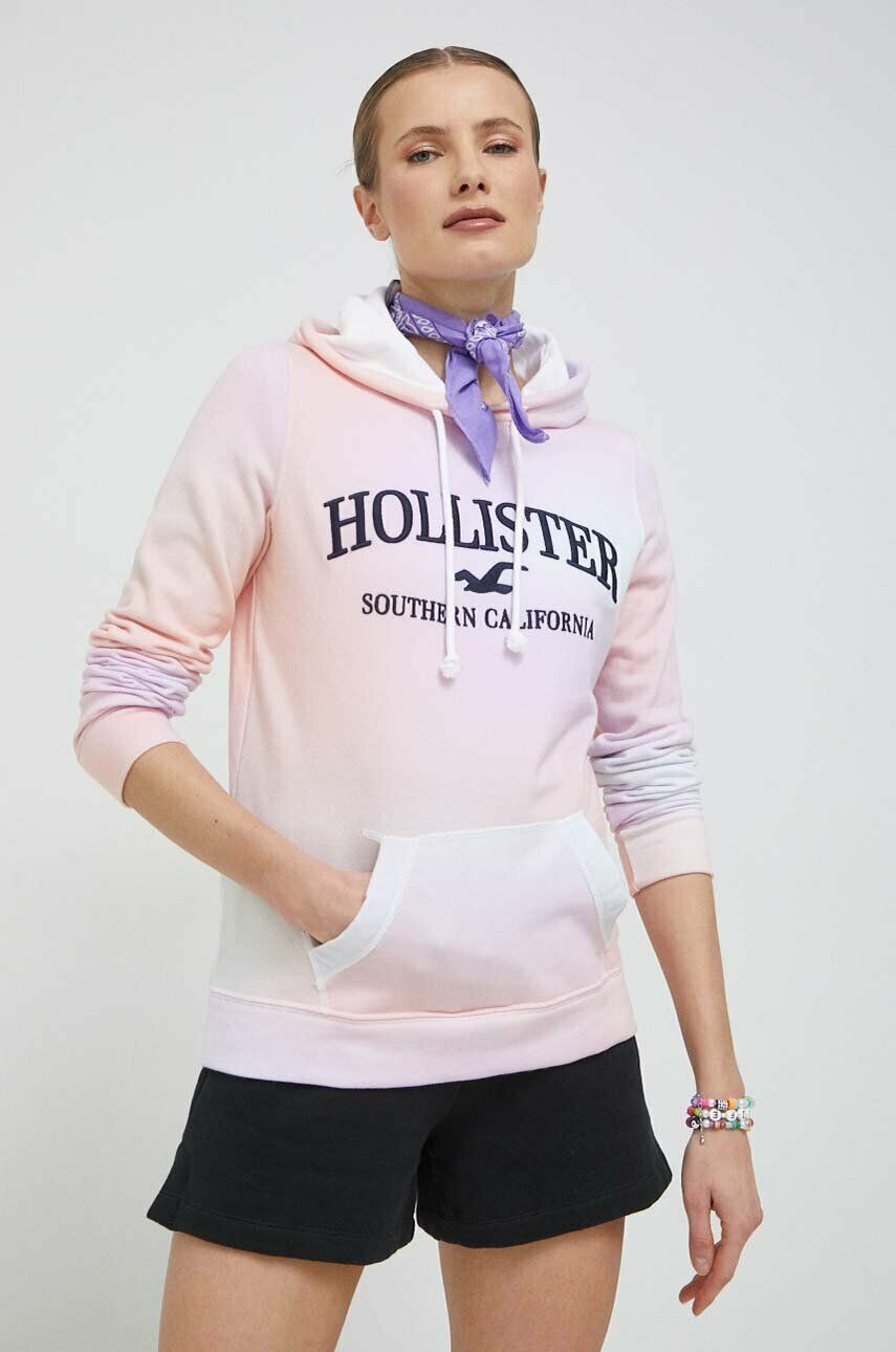 Hollister Co. Bluza ženska roza barva s kapuco - Pepit.si